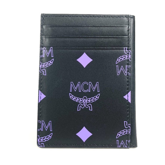 MCM Logo Business Card Holder, Pass Case, Two-Tone Card Case, Leather, Unisex, Black