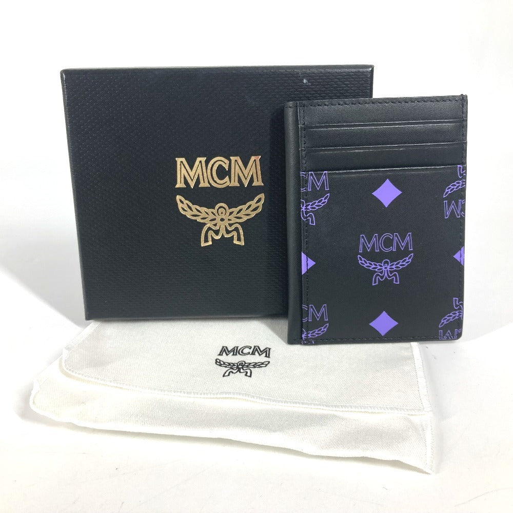 MCM logo Business card holder pass case Bicolor Card Case Leather Black/purple Used