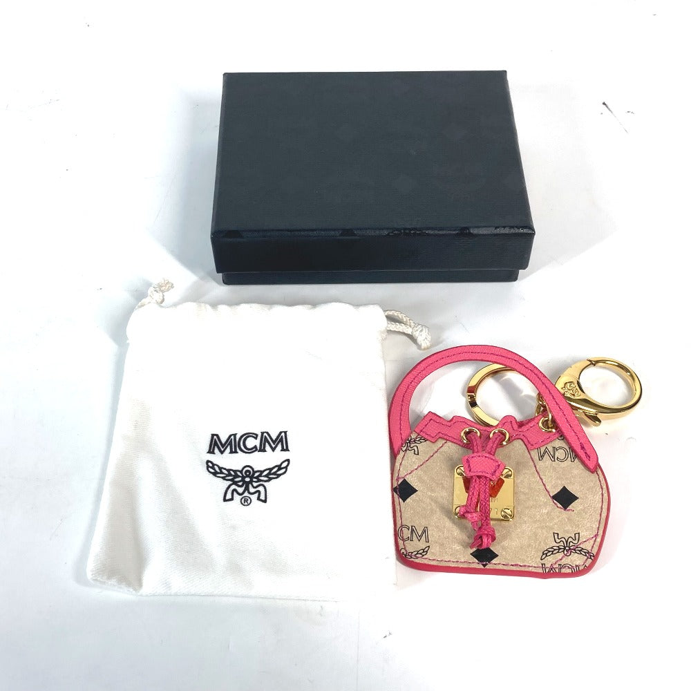 MCM ヴィセトス ロゴ バッグデザイン 巾着バッグ バッグチャーム キーホルダー レザー レディース ベージュ - brandshop-reference