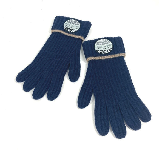 LOUIS VUITTON logo patch cashmere gloves for men, navy