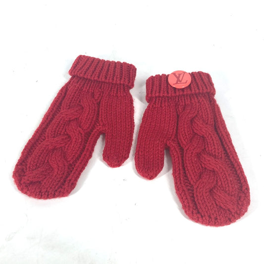 LOUIS VUITTON Logo Mittens with Button Badge, Wool, Women's, Red