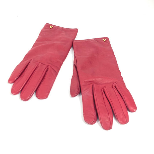 LOUIS VUITTON M75864 V Logo Leather Gloves, Leather Gloves, Accessories, Women's, Red