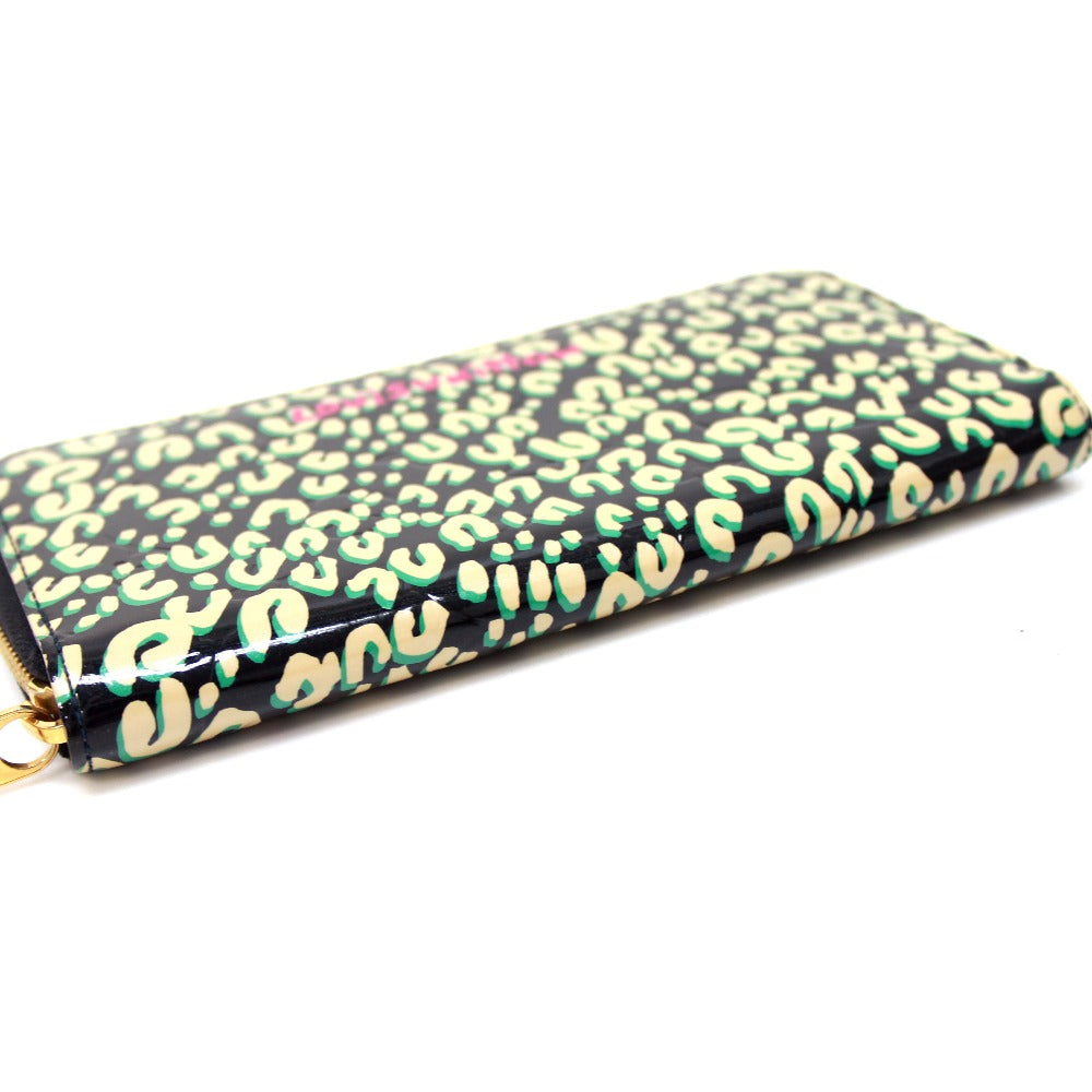 LOUIS VUITTON M91475 Vernis Leopard Print Zippy Wallet, Round Zip Long Wallet, Patent Leather, Women's, Blue Infini, Black