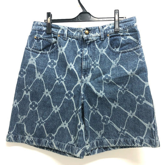 LOUIS VUITTON 1AFQFD Monogram Print Denim Shorts, Half Jeans, Men's Blue