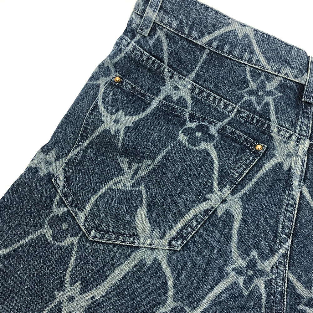 LOUIS VUITTON 1AFQFD Monogram Print Denim Shorts, Half Jeans, Men's Blue