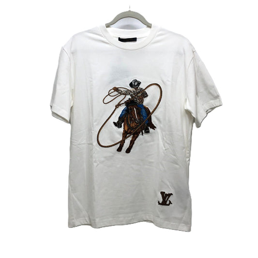 LOUIS VUITTON 1AFXNM Graphic Embroidered Shirt, Short Sleeve Cotton T-Shirt, Men's White