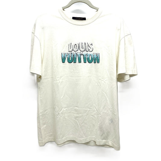LOUIS VUITTON RM232M NPG HPY35W Logo Embroidered Apparel Beaded Logo Crew Neck Short Sleeve T-Shirt Cotton Women's White