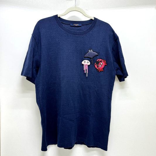 LOUIS VUITTON RM211V DG1 HLY11W 2021年春夏 ビーズアニマル&モノグラム 半袖 トップス アパレル Tシャツ 半袖Tシャツ ニット メンズ ネイビー