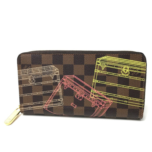 LOUIS VUITTON N63026 Damier Trunk Zippy Wallet, Women's, Damier Canvas, Ebene Brown