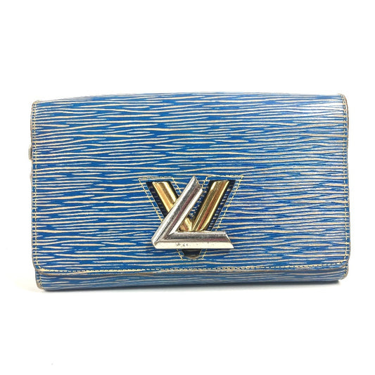 LOUIS VUITTON M61036 エピデニム ポルトフォイユ ツイスト チェーンウォレット 長財布 斜め掛け フラップ ショルダーバッグ エピレザー レディース ブルー