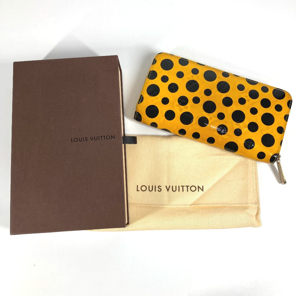LOUIS VUITTON M91571 Yayoi Kusama Vernis Dot Infinity Zippy Wallet Long Wallet Round Zipper Long Wallet Patent Leather Women's Black Yellow
