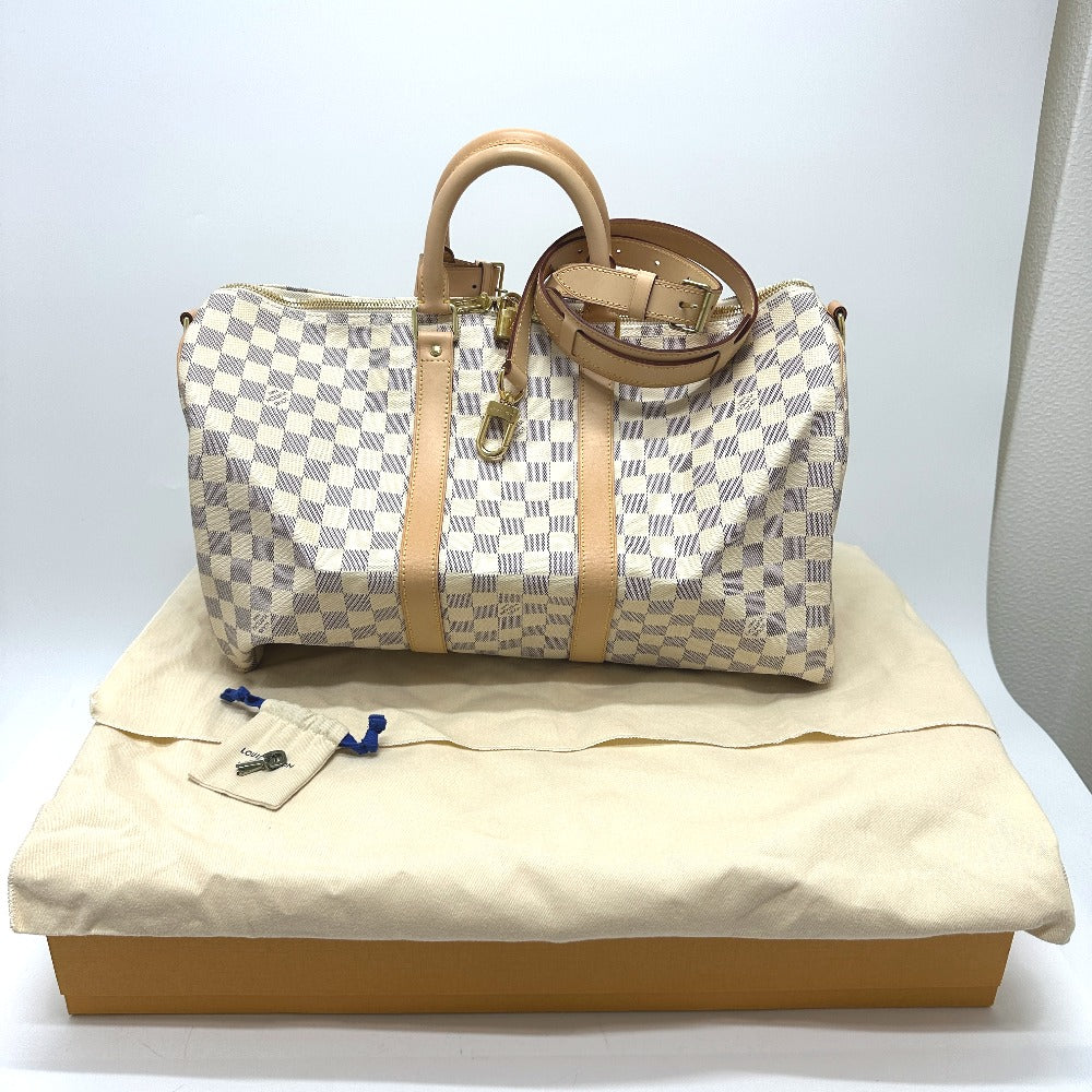 LOUIS VUITTON N48223 Damier Azur Keepall Bandouliere 45 Boston Bag in Damier Azur Canvas, Women's, White