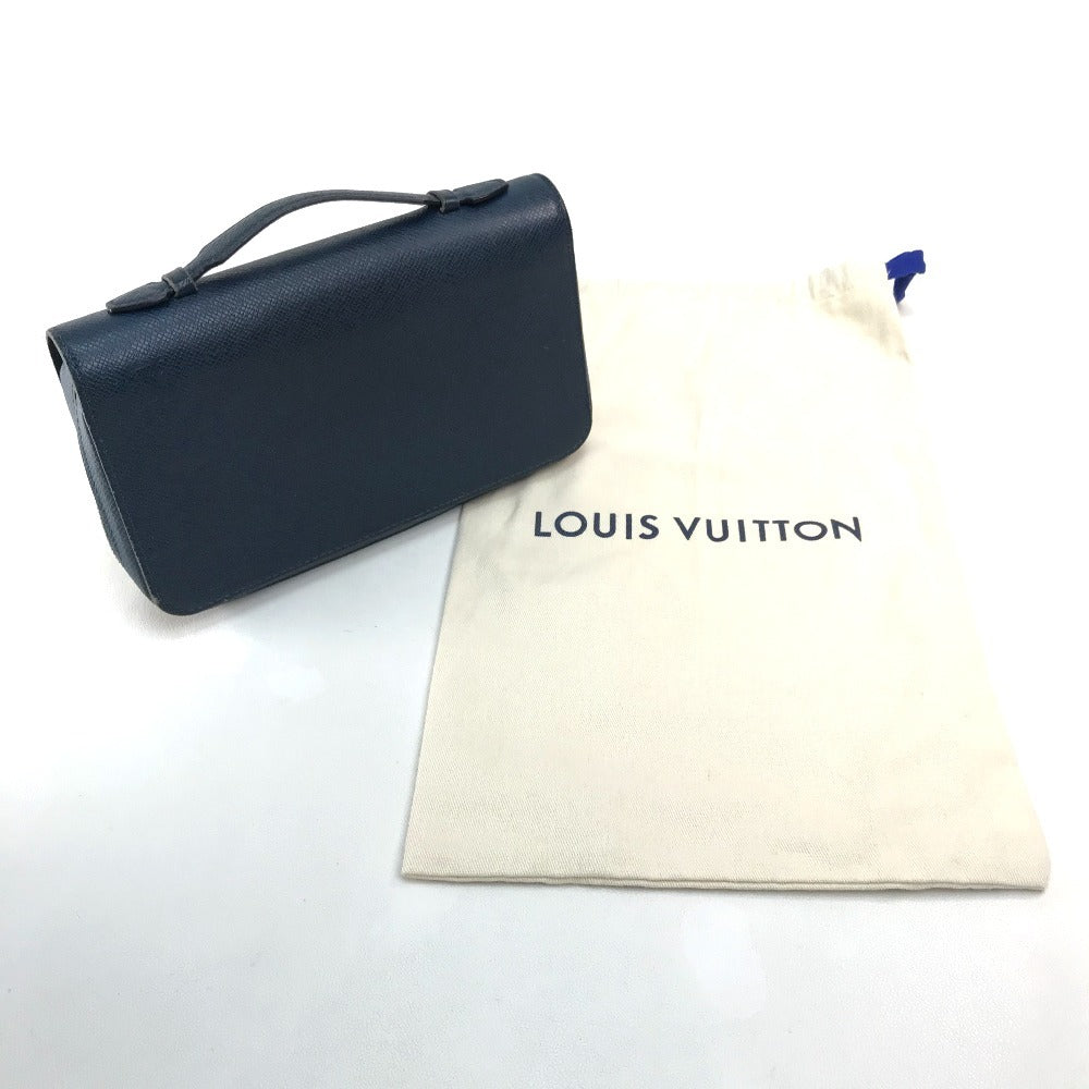 LOUIS VUITTON M42098 Taiga Zippy XL Clutch Bag with Handle, Long Wallet, Taiga Leather, Men's, Ocean Blue