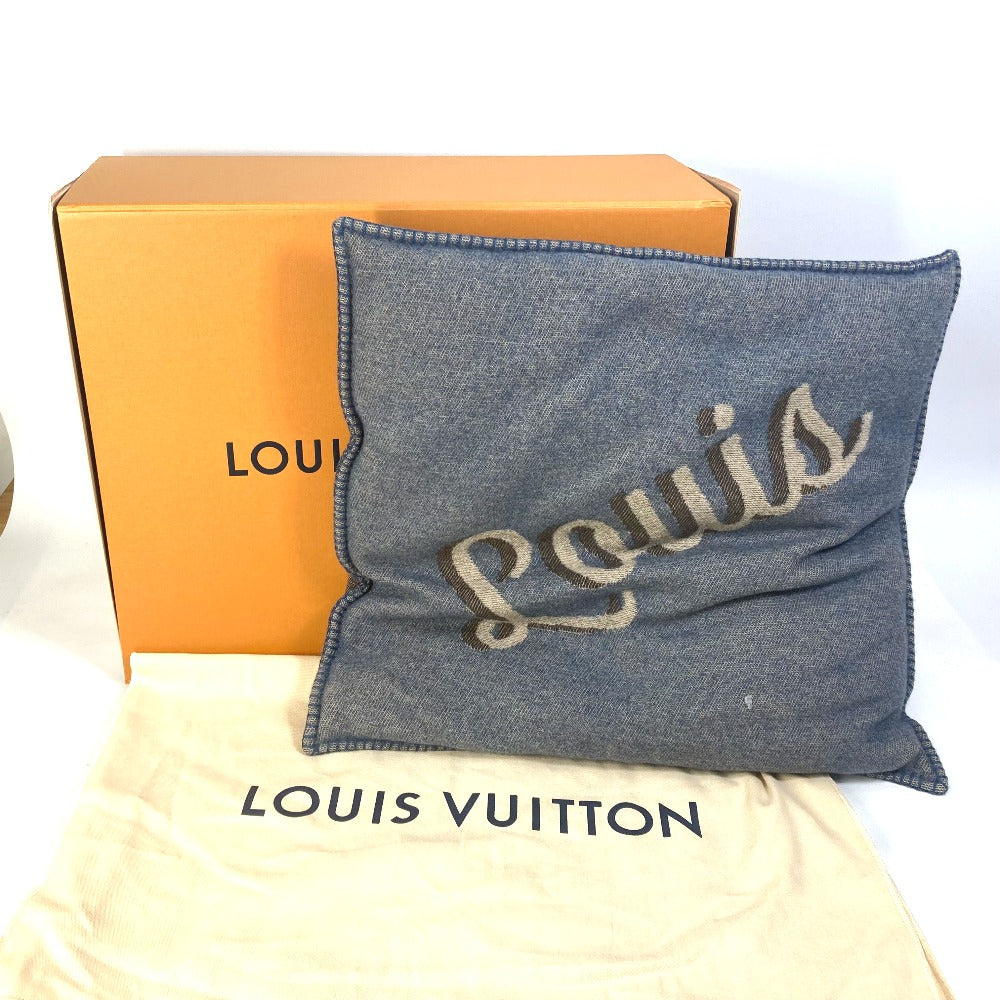 LOUIS VUITTON M70336 ロゴ ピロー 枕 インテリア クッション ウール レディース ネイビー