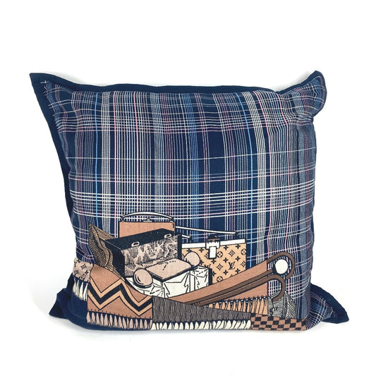 LOUIS VUITTON MP2101 Monogram Check Pillow Cushion Wool Men's Navy