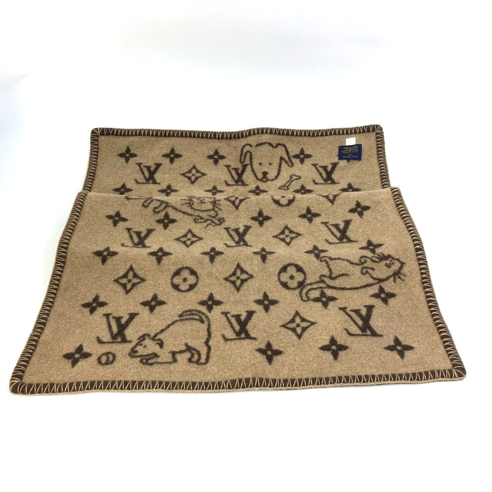 LOUIS VUITTON MP2260 毛布 インテリア クヴェルチュール スモール キャットグラム 猫 アニマル ブランケット ウール レディース ブラウン