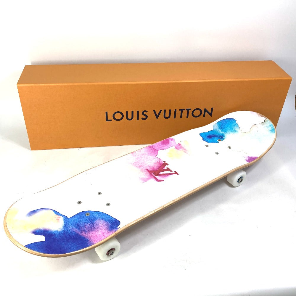 LOUIS VUITTON GI0622 モノグラムウォーターカラー プレオウンド スケートボード インテリア スケボー 板 オブジェ ウッド メンズ ホワイト - brandshop-reference