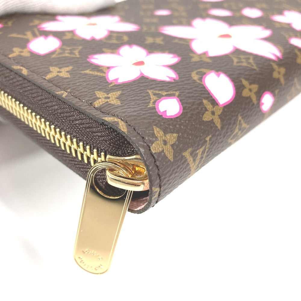 LOUIS VUITTON M13433 무라카미 타카시 모노그램 LV × TM 지피 지갑 장 지갑 벚꽃 장 지갑 모노그램 캔버스 여성 브라운