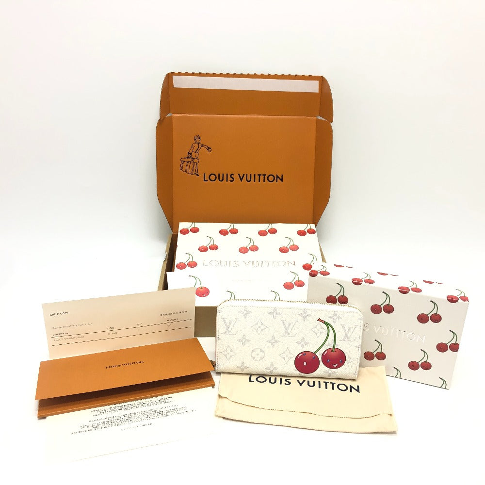 LOUIS VUITTON M14240 Takashi Murakami Collaboration Monogram LV x TM Zippy Wallet, Cherry Design, Monogram Canvas, Unisex, White