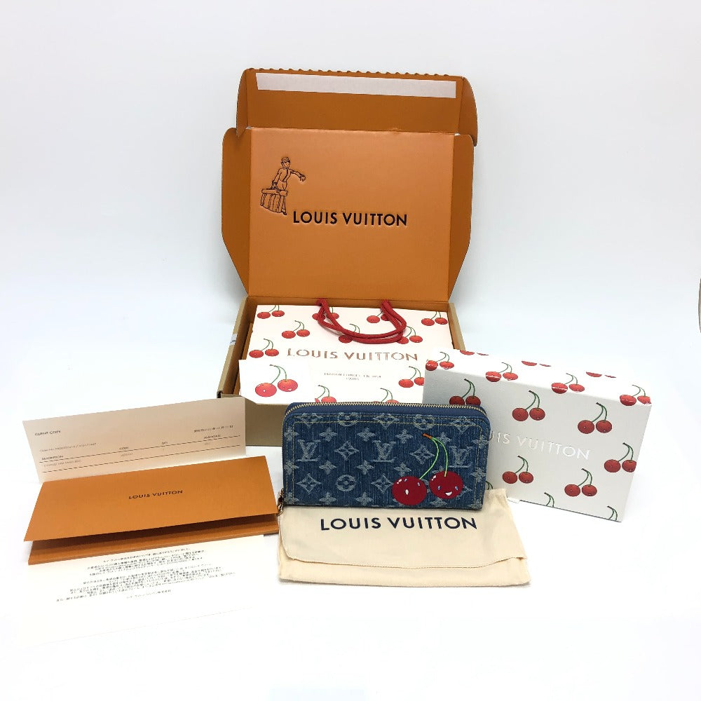 LOUIS VUITTON M23161 村上隆コラボ モノグラムデニム LV × TM ジッピー・ウォレット 財布 ウォレット サクランボ チェリー 長財布 ユニセックス ブルー