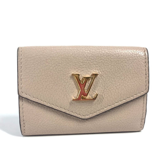 LOUIS VUITTON M69340 LVロゴ ポルトフォイユ・ロックミニ コンパクトウォレット 3つ折り財布 カーフレザー ユニセックス グレージュ ベージュ
