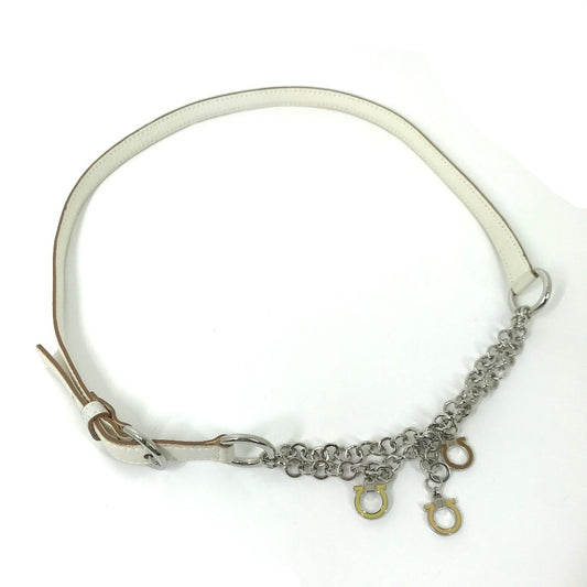 Salvatore Ferragamo Gancini Chain Belt in White Leather for Women