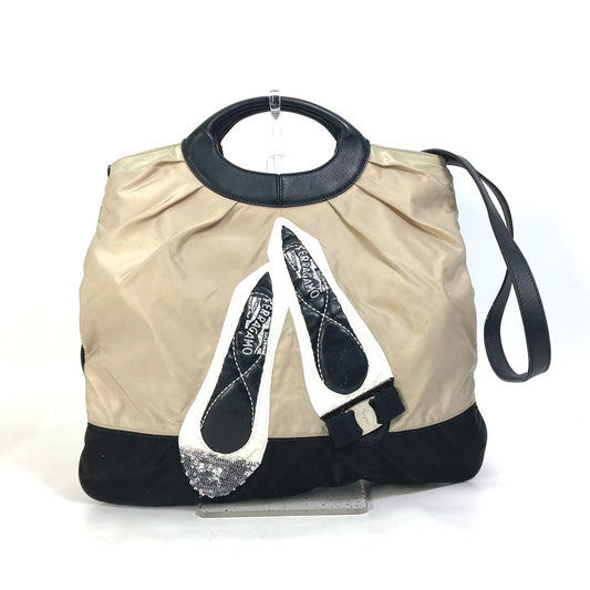 Salvatore Ferragamo 靴 斜め掛け ヴァラ リボン パンプスデザイン スパンコール 2WAY カバン ハンドバッグ ショルダーバッグ ナイロン/レザー レディース - brandshop-reference