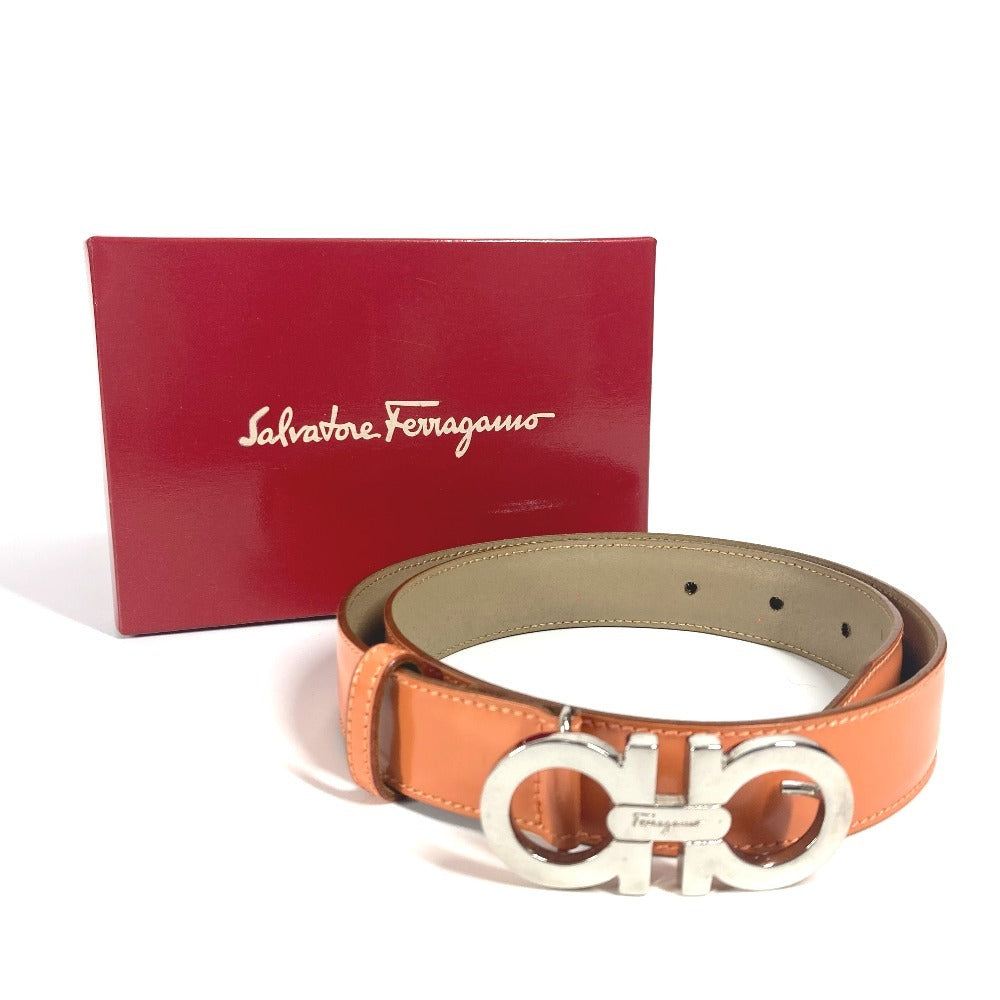Salvatore Ferragamo Gancini Logo Buckle Pants Belt, Leather, Women's, Orange