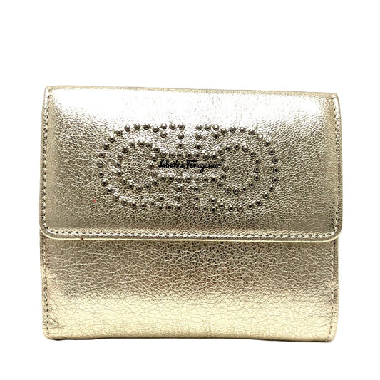 Salvatore Ferragamo ガンチーニ Wホック 財布 ミニウォレット 2つ折り財布 レザー レディース ゴールド - brandshop-reference
