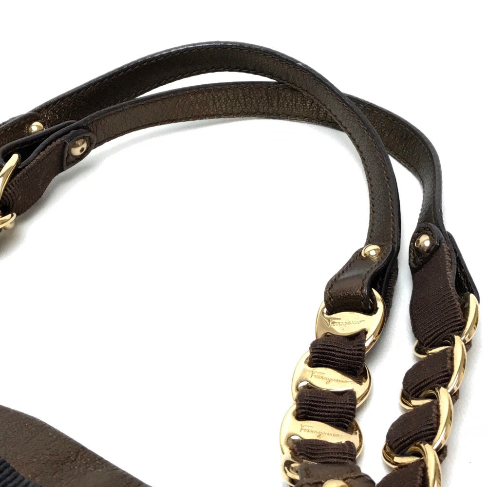 Salvatore Ferragamo Vara Ribbon Handbag, Chain Shoulder Bag, Tote Bag, Leather, Women's, Bronze