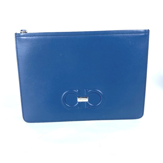 Salvatore Ferragamo Gancini Clutch Bag with Strap, Leather, Blue, Men's
