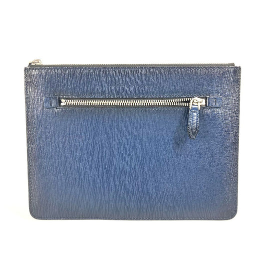 Salvatore Ferragamo ロゴ ストラップ付 ポーチ クラッチバッグ レザー ユニセックス ネイビー - brandshop-reference