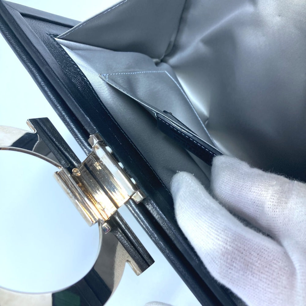 Salvatore Ferragamo Big Gancini Logo Pouch Bag Clutch Bag Leather Unisex Black