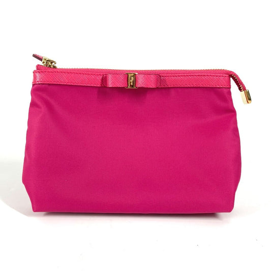 Salvatore Ferragamo Vara Ribbon Logo Makeup Pouch, Multi-Pouch, Nylon, Women's, Pink