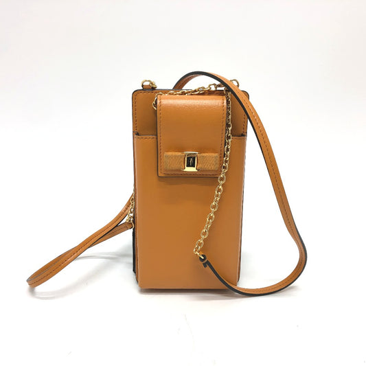 Salvatore Ferragamo Vara Leather Shoulder Bag with Chain, Crossbody Bag, and Phone Case, in Orange Brown and Orange.