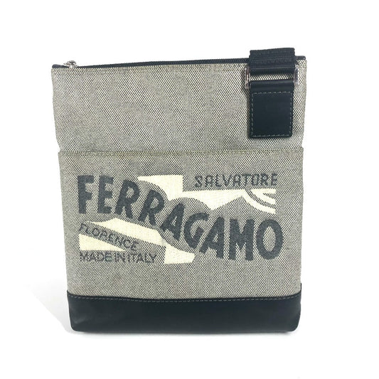 Salvatore Ferragamo ロゴ ポシェット カバン 斜め掛け ショルダーバッグ コーティングキャンバス ユニセックス グレー - brandshop-reference