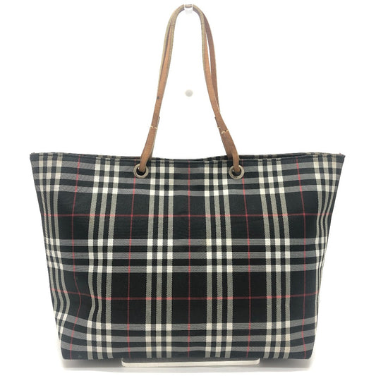 BURBERRY London Check pattern Bag Hand Bag Tote Bag Canvas Black Used