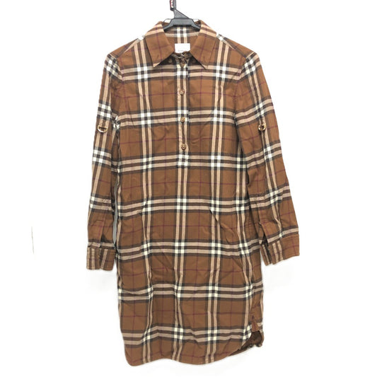 BURBERRY チェック シャツ ワンピース 長袖シャツ シャツ 長袖シャツ コットン レディース ブラウン - brandshop-reference
