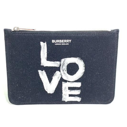 BURBERRY メイクポーチ 化粧ポーチ LOVE コインケース クラッチバッグ ポーチ キャンバス レディース ブラック