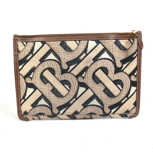 BURBERRY 鞄 TB総柄 クラッチバッグ カバン ファスナージップ クラッチバッグ PVC/レザー メンズ ブラウン