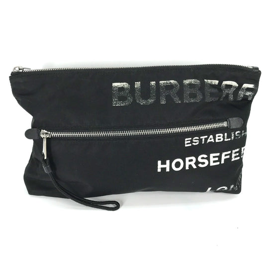 BURBERRY 8014756 Horseferry Clutch Bag, Nylon, Men's, Black