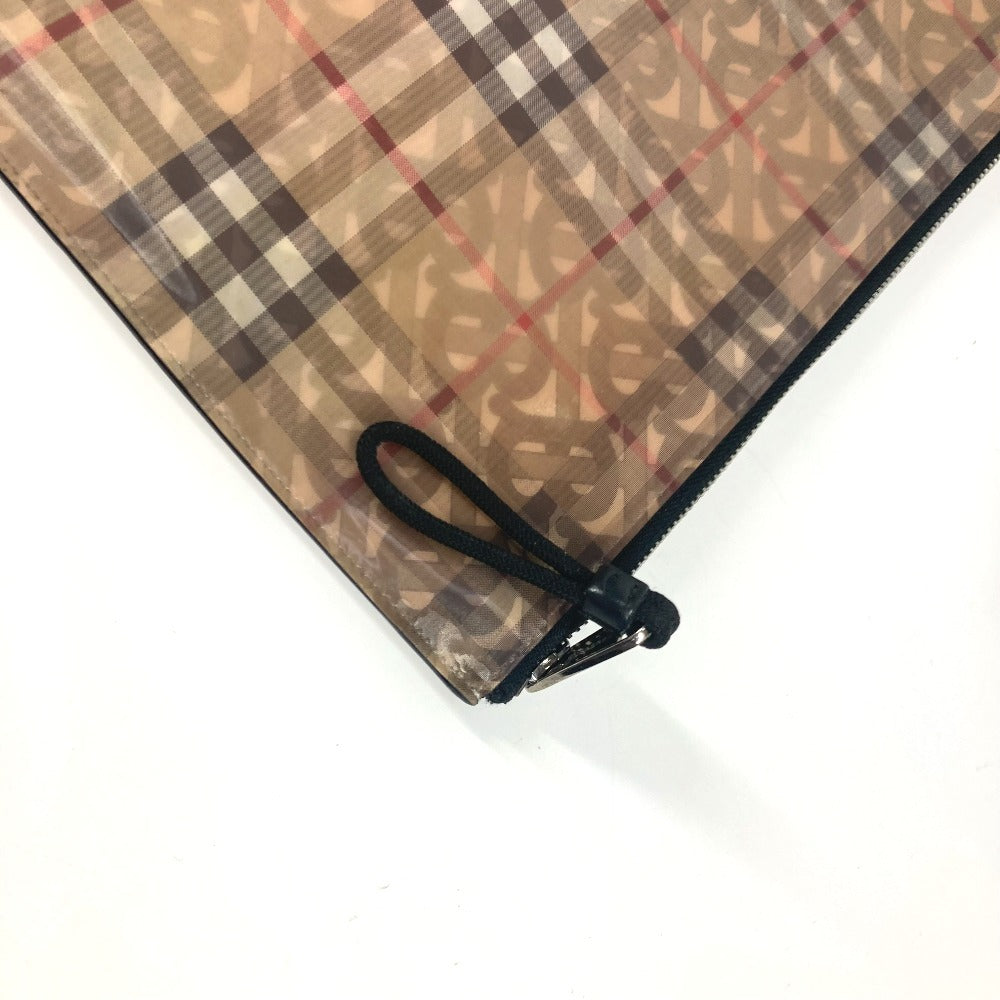 BURBERRY Logo Check TB Pouch with Strap, Nylon Clutch Bag, Unisex, Beige