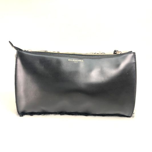 BALENCIAGA 347238 Logo Bag, Second Bag, Clutch Bag, Mouton, Women's, Black