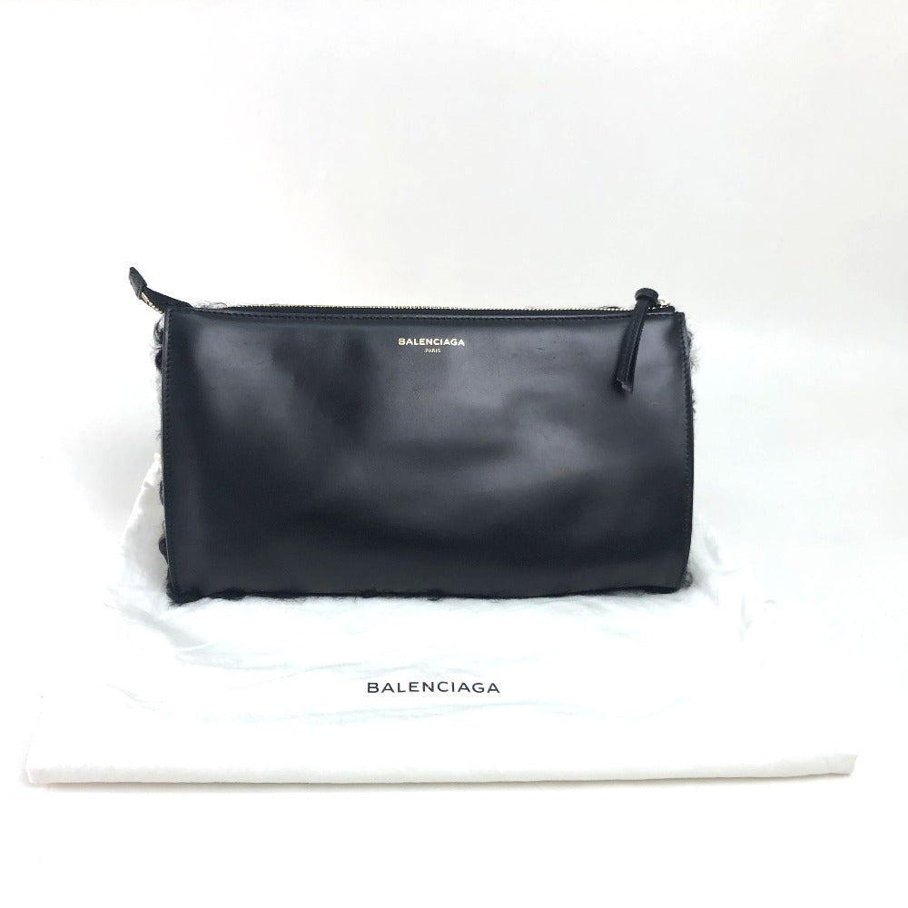 BALENCIAGA 347238 Logo Bag, Second Bag, Clutch Bag, Mouton, Women's, Black