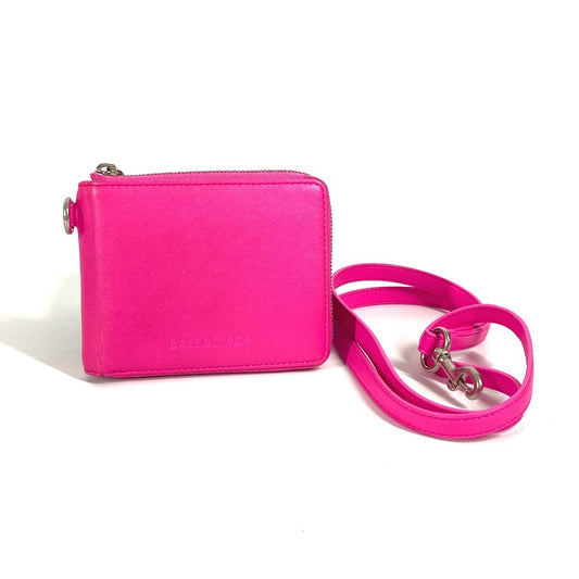 BALENCIAGA 659224 コンパクトウォレット ロゴ ストラップ付 ラウンドファスナー 2つ折り財布 レザー レディース ピンク