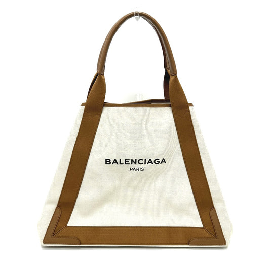 Balenciaga 339936 Navy Cabas M Beg Tote Bag Canvas/Leather Women's Beige