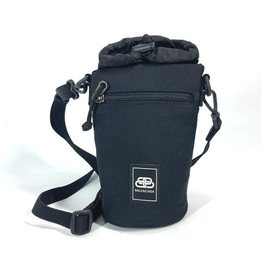 BALENCIAGA 618193 ボトルホルダー 巾着 ロゴ カバン 斜め掛け ポシェット バイカラー ショルダーバッグ ナイロン/レザー レディース ブラック