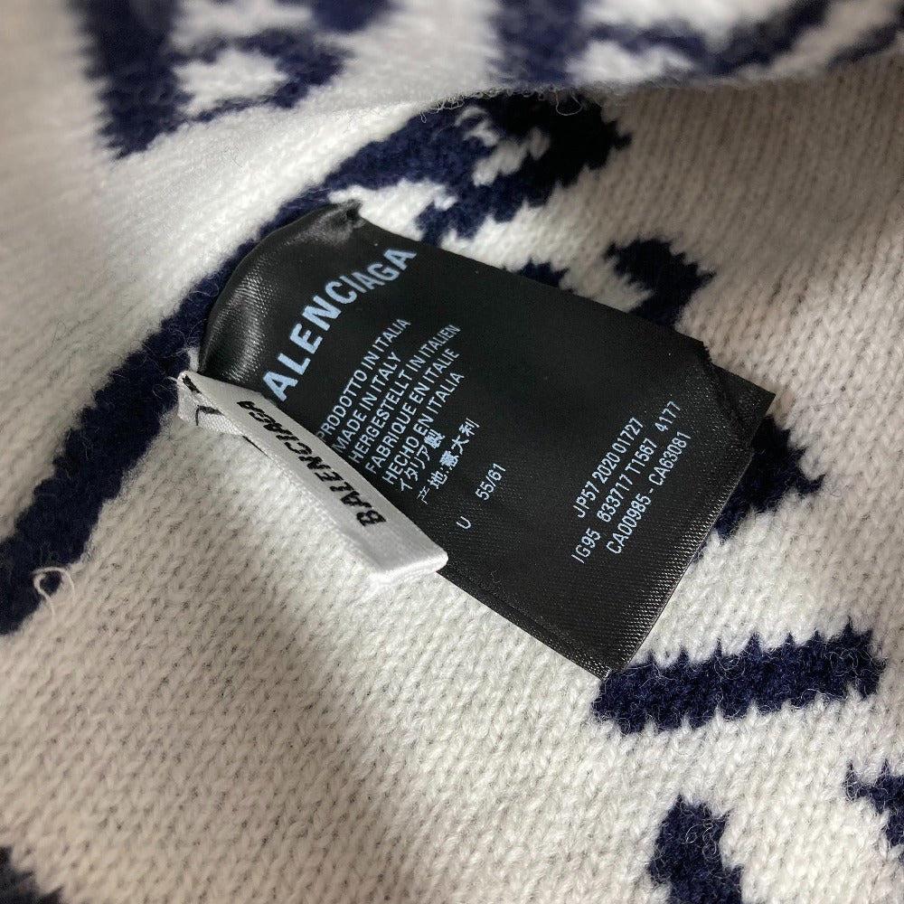 BALENCIAGA 633717 Logo Beanie Hat, Knit Cap, Wool Knit Hat, Women's, Navy
