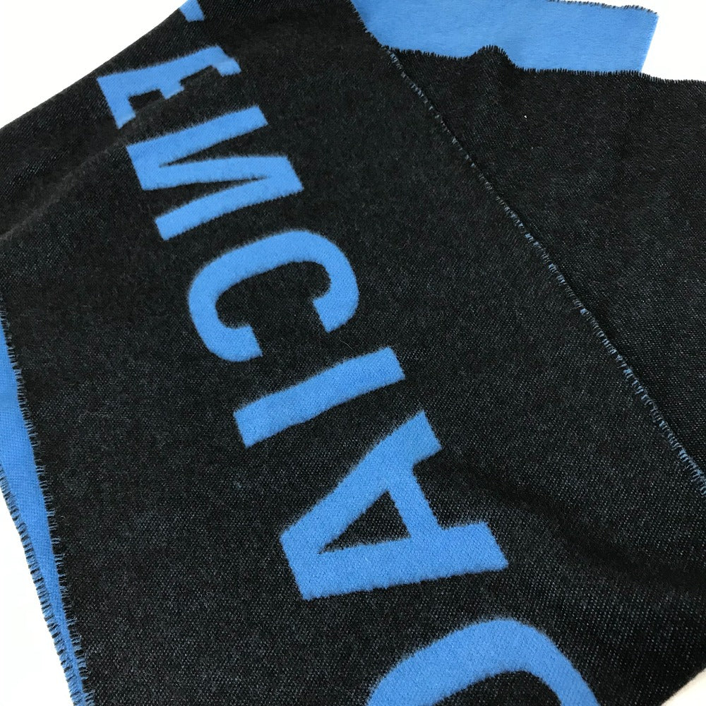 BALENCIAGA Two-Tone Logo Scarf Wool Men's Blue