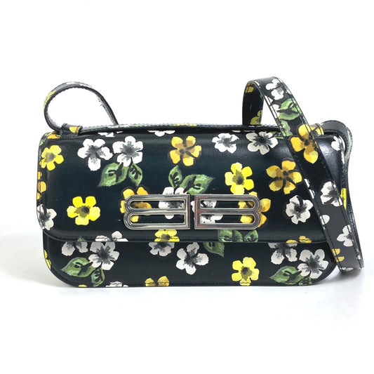 BALENCIAGA 674693 GOSSIP Flower Shoulder Bag, Leather, Black, Women's